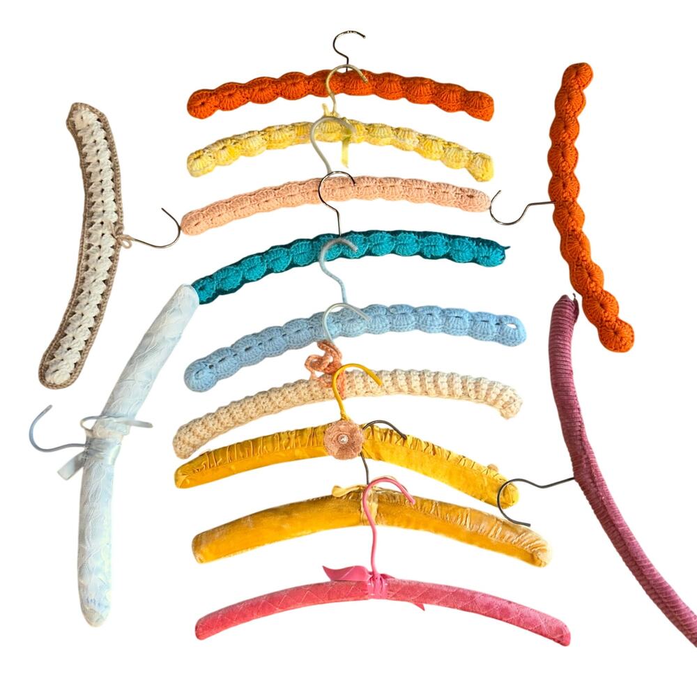 13 Vintage Wood Crochet Clothes Hangers cottage core country no slip